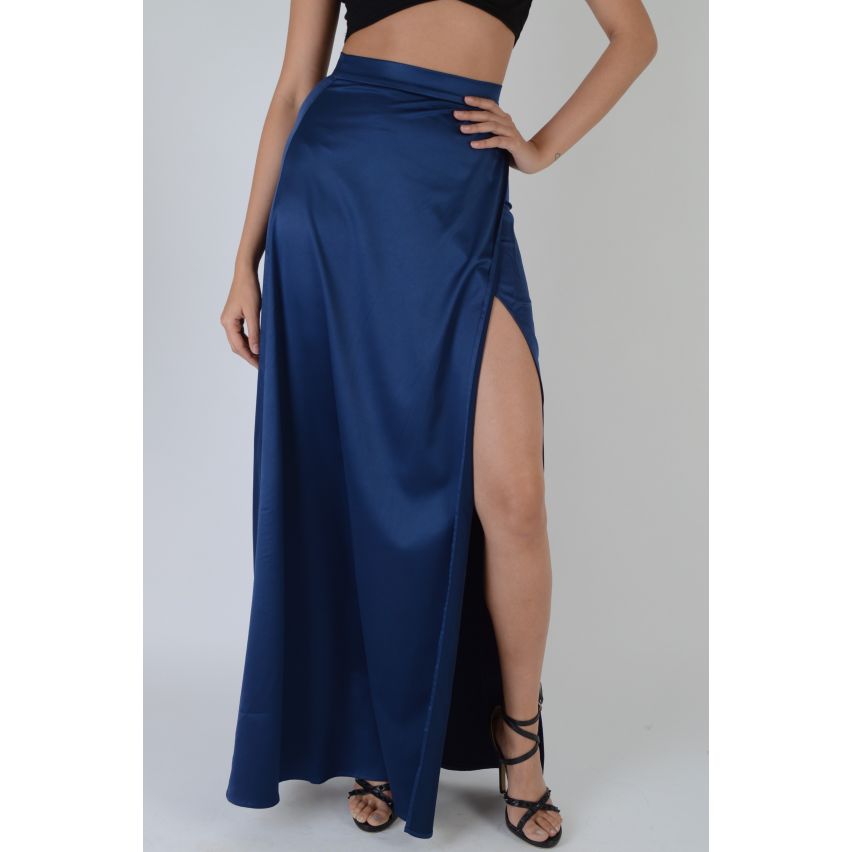 Navy blue satin maxi skirt clearance