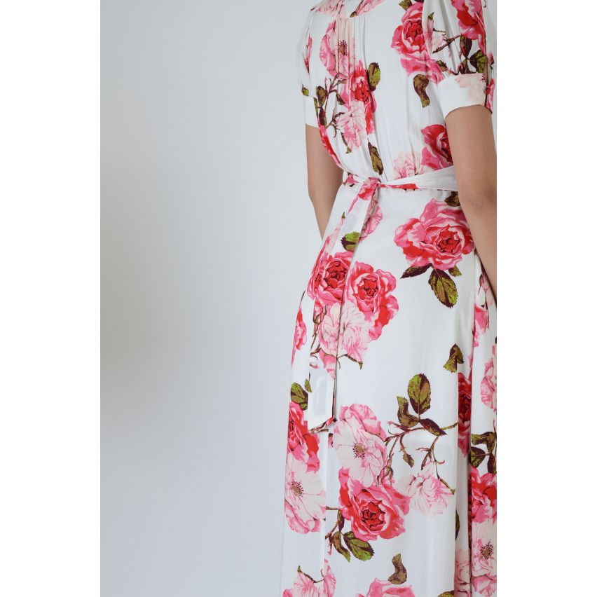 Lovemystyle White Maxi Dress With V-Neck Front In Floral Print - SAMPLE