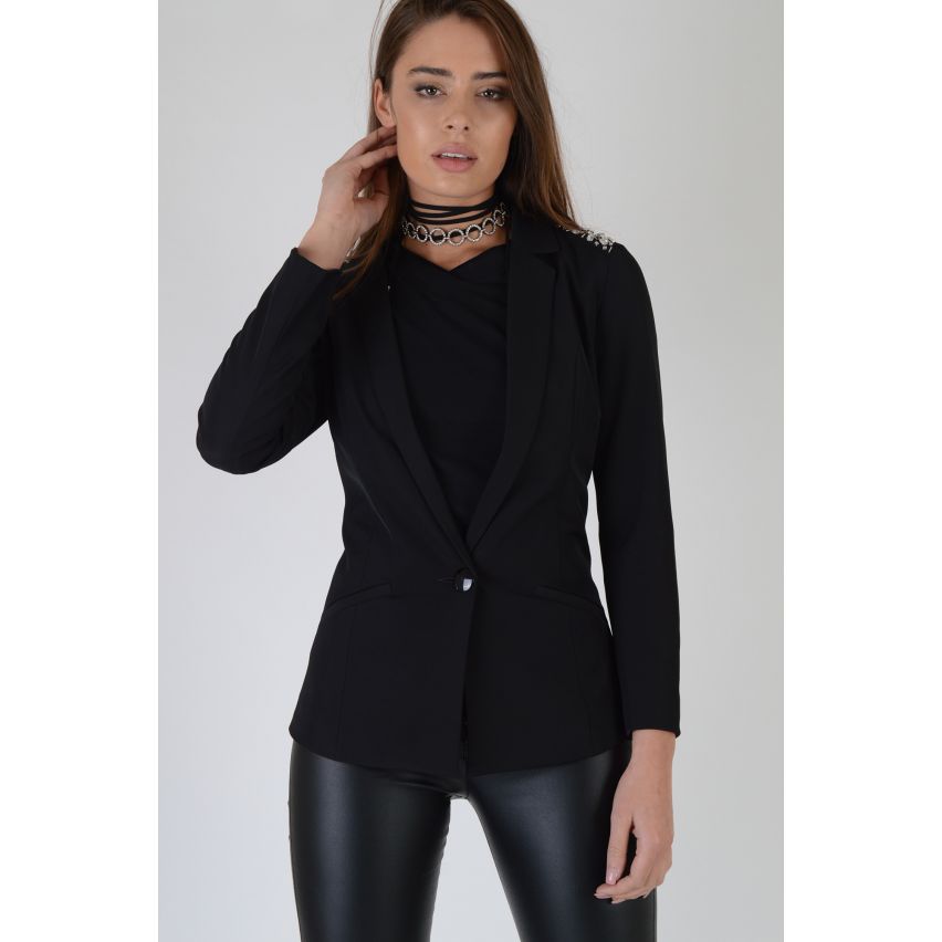 Lovemystyle equipada Blazer negro con hombro embellecido detalle - muestra