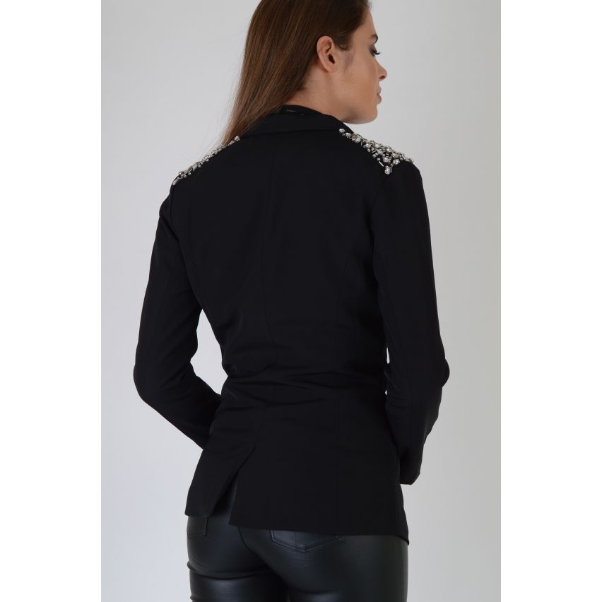 Lovemystyle equipada Blazer negro con hombro embellecido detalle - muestra