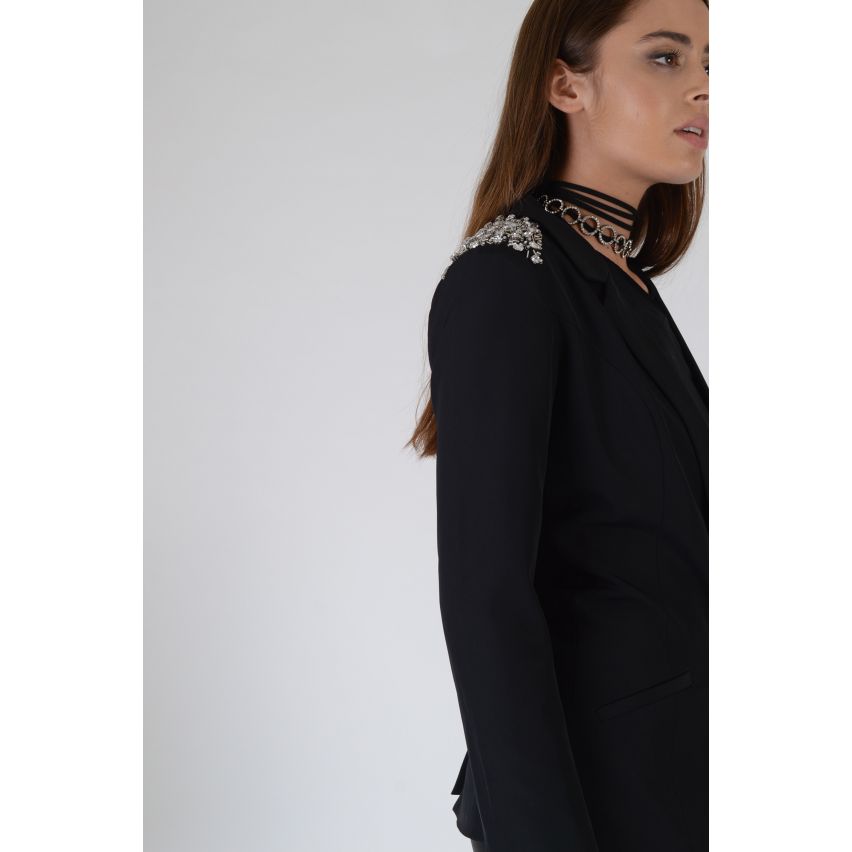 Lovemystyle equipada Blazer negro con hombro embellecido detalle - muestra
