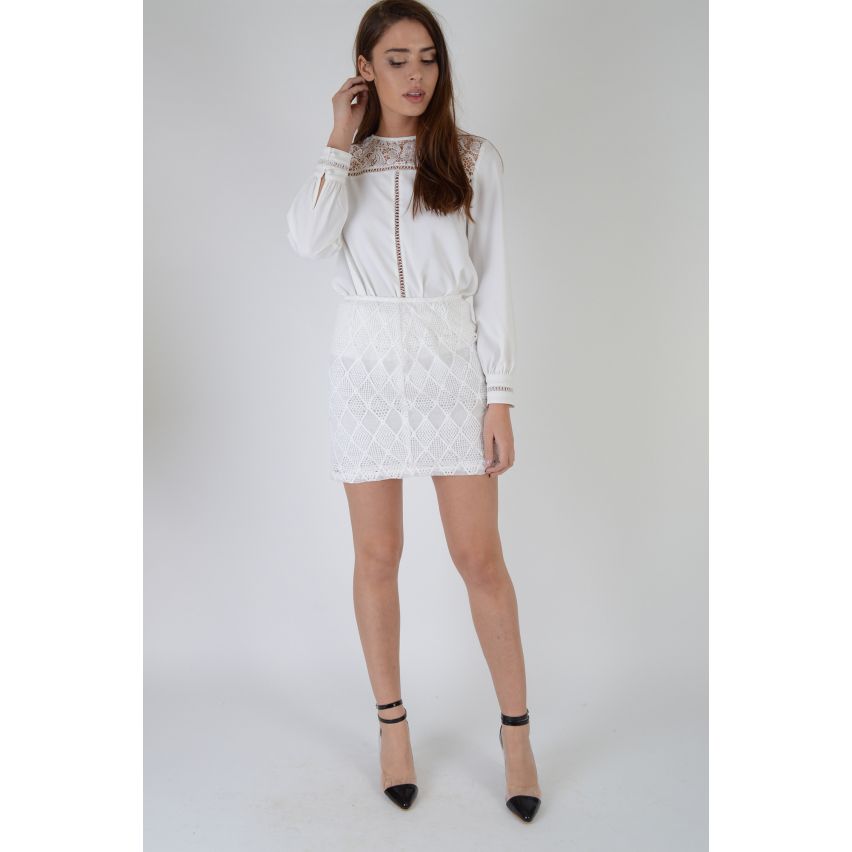 Lovemystyle kwartnoot Lace Mini Rok In White - monster