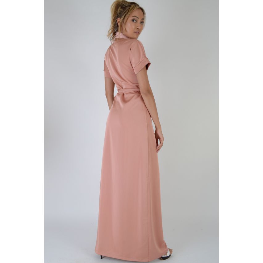 Lovemystyle encaje vestido Maxi con Split frontal en color rosa polvo - muestra
