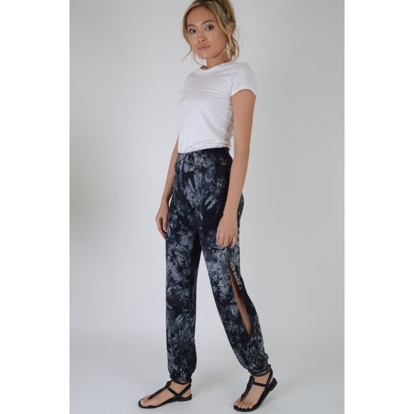 Lovemystyle Relaxed Fit Blue Tie Dye High Waisted Trousers - SAMPLE