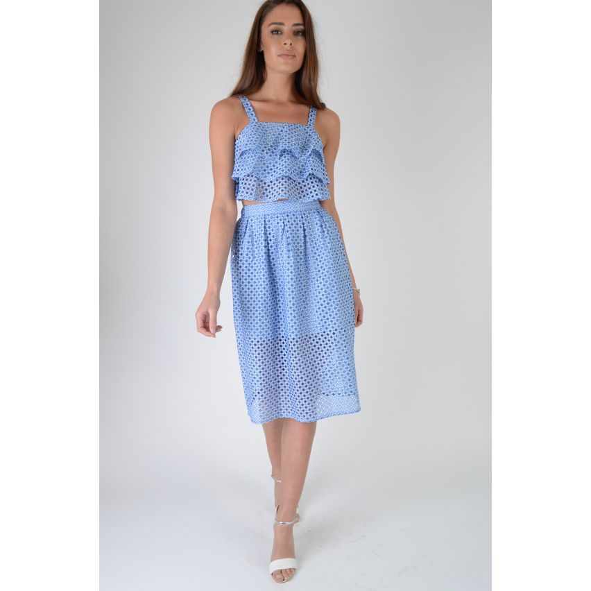 Lovemystyle stof blauw Co-ord Featuring Midi rok en franje Top