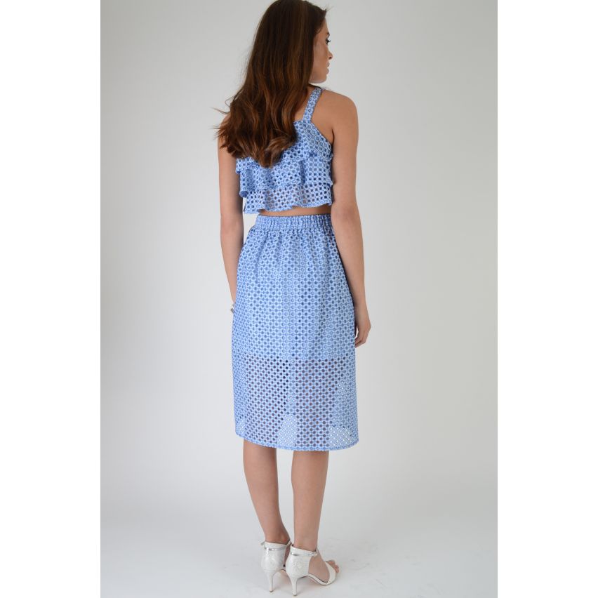 Lovemystyle stof blauw Co-ord Featuring Midi rok en franje Top