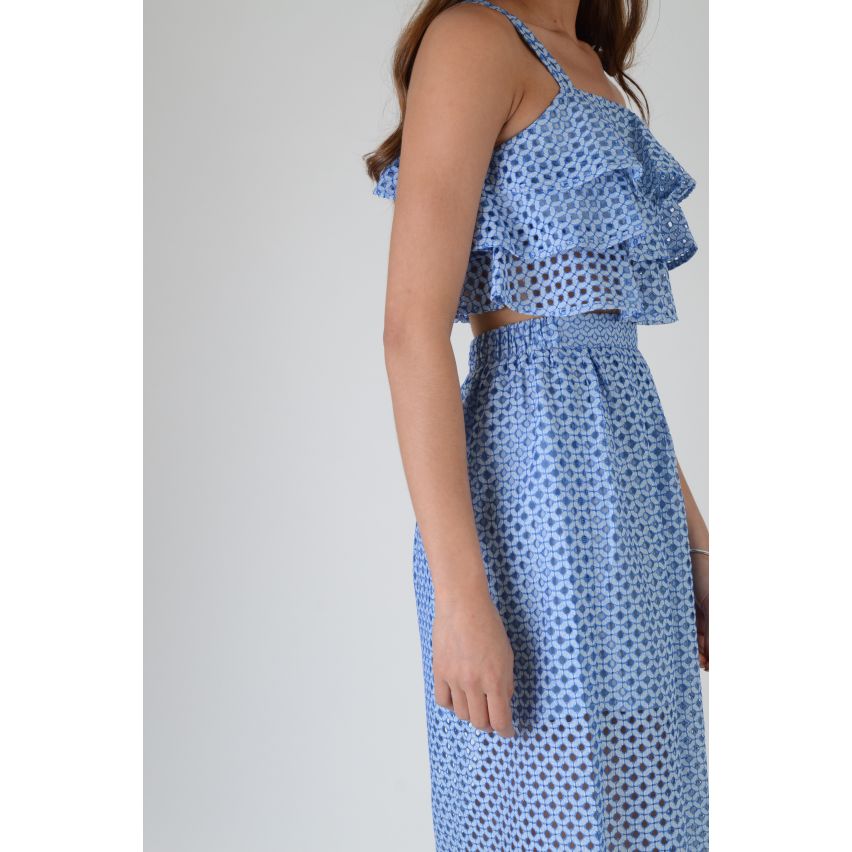 Lovemystyle stof blauw Co-ord Featuring Midi rok en franje Top