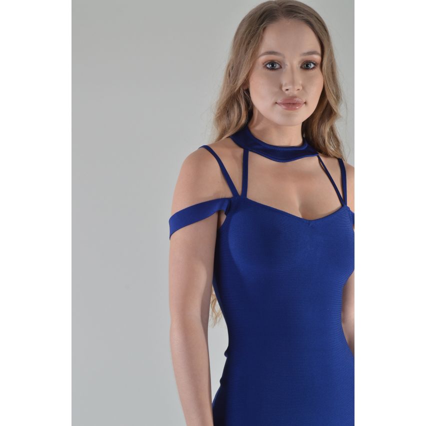 Lovemystyle Navy Bandage Midi Dress With Choker - SAMPLE