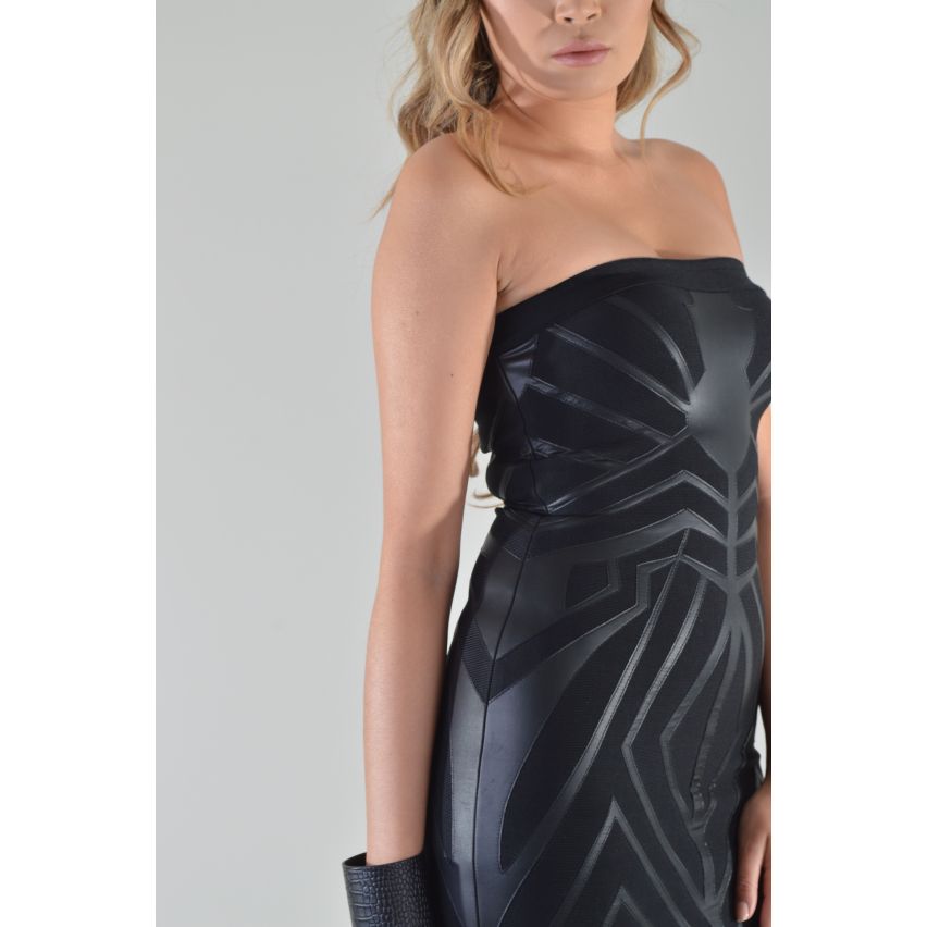 LMS trägerlosen Bandage Minikleid mit PU-Streifen In schwarz