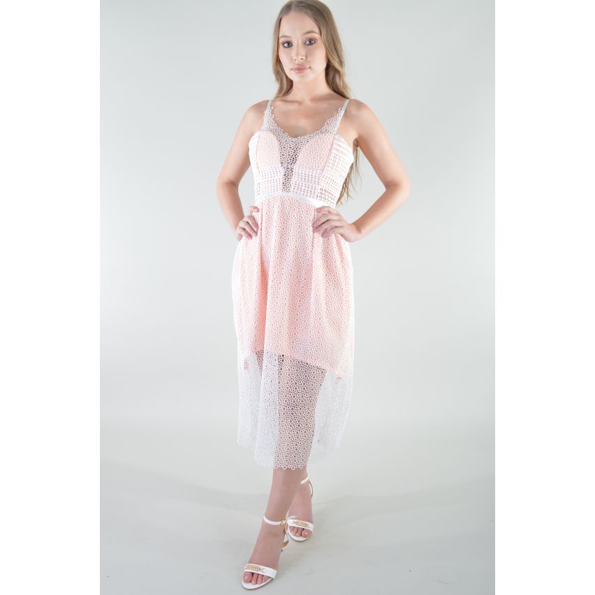 Lovemystyle Crochet Net Midikleid In Rosa und weiß