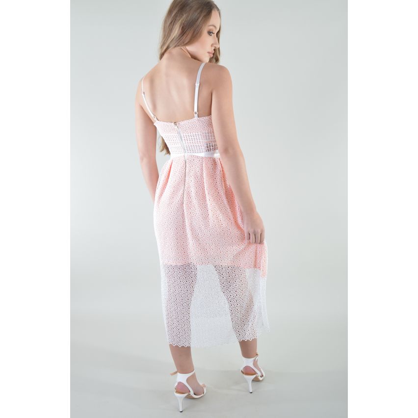 Lovemystyle Crochet Net Midikleid In Rosa und weiß