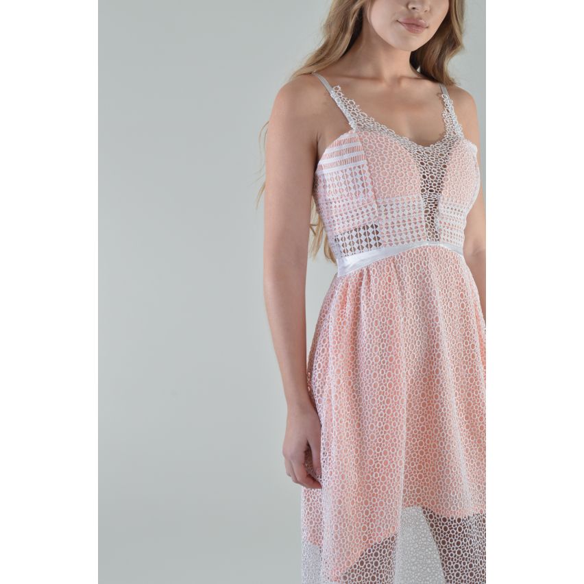 Lovemystyle Crochet Net Midikleid In Rosa und weiß
