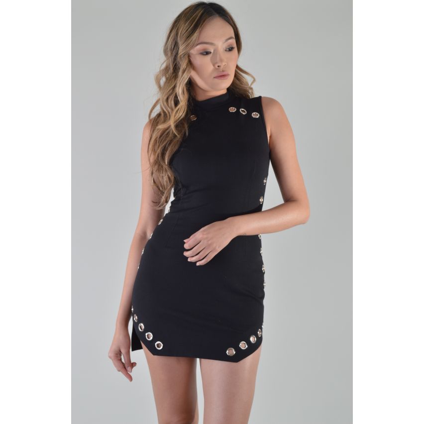 Lovemystyle Mini Dress With Metal Eyelets In Black