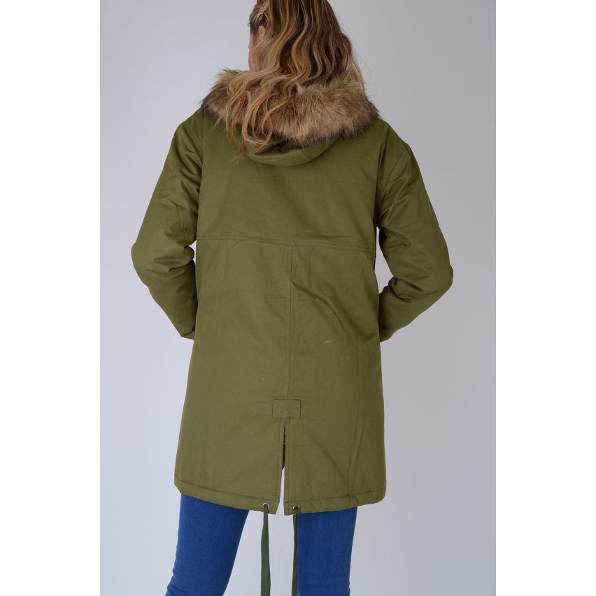 Lovemystyle Parka jas met Faux Fur capuchon In kaki groen - monster