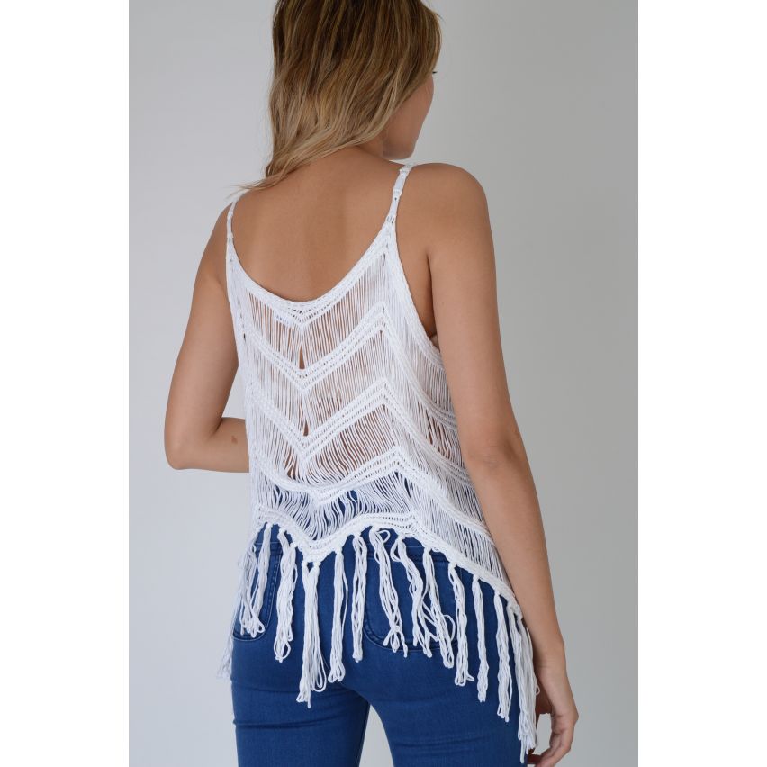 LMS Crotchet Festival Vibes Dress With Tassel Hem In White - SAMPLE