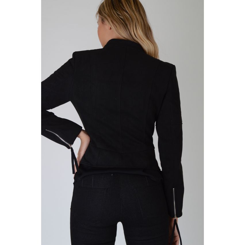 Lovemystyle Black Suede Effect Biker Jacket With Zips - SAMPLE
