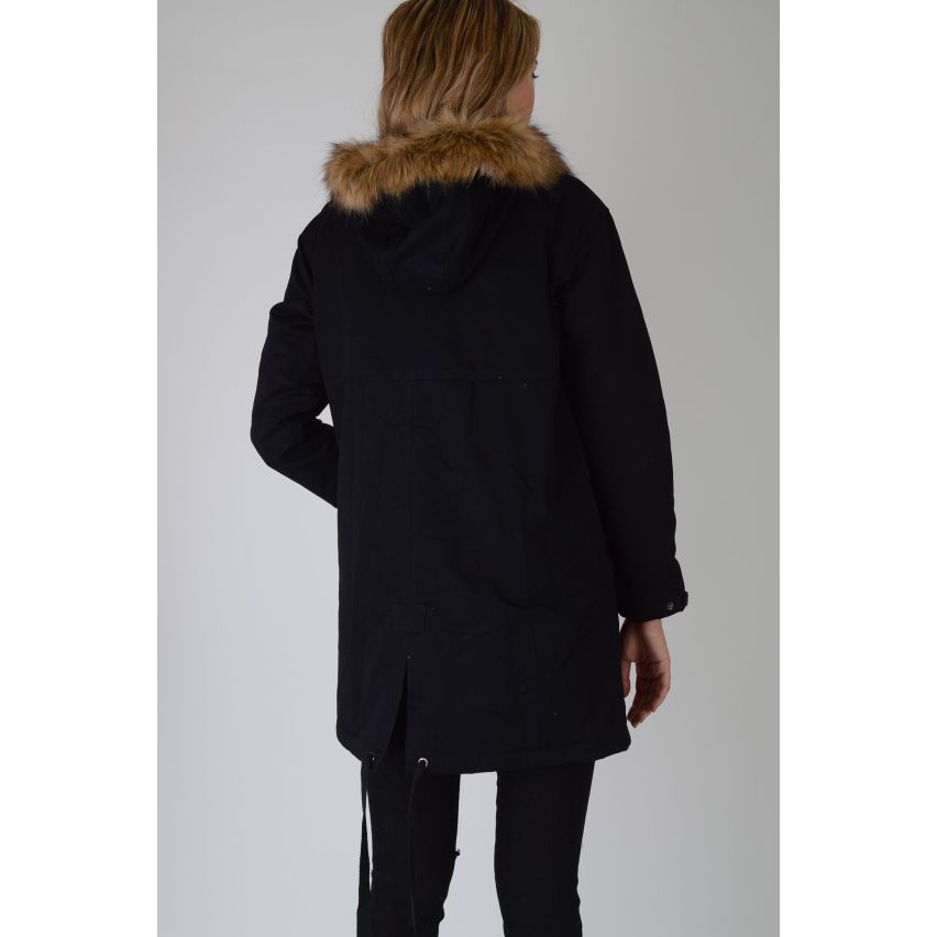 Lovemystyle Black Parka Coat With Faux Fur Trim Hood - SAMPLE
