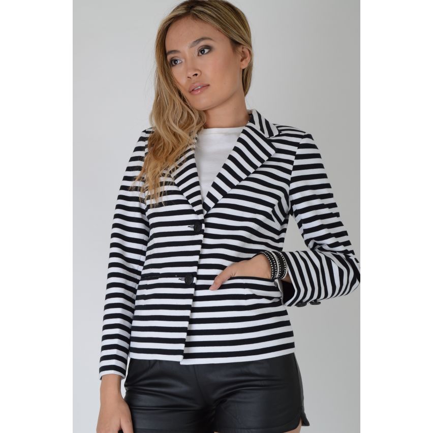 Veste de Blazer rayé Lovemystyle noir et blanc avec bouton