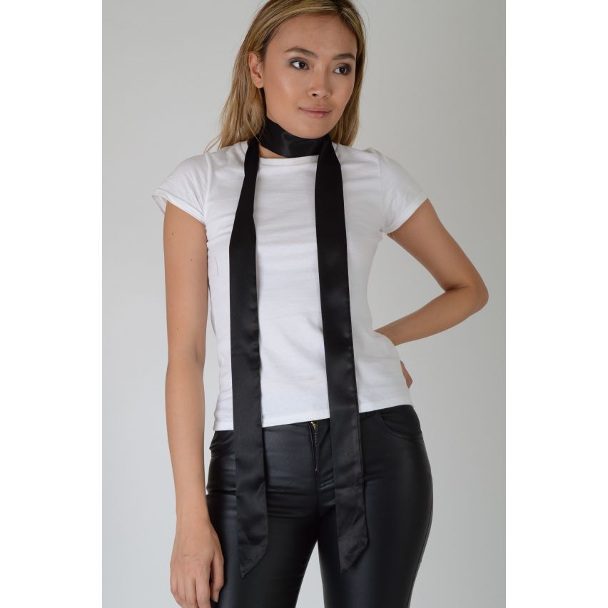 Lovemystyle mince cou Long soie/Satin Sompo en noir