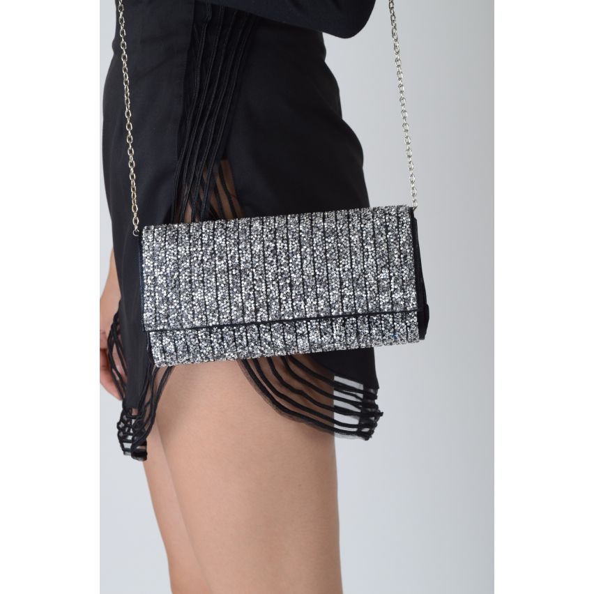 Lovemystyle Schwarz Glitter Seitentasche mit Silber Metallband