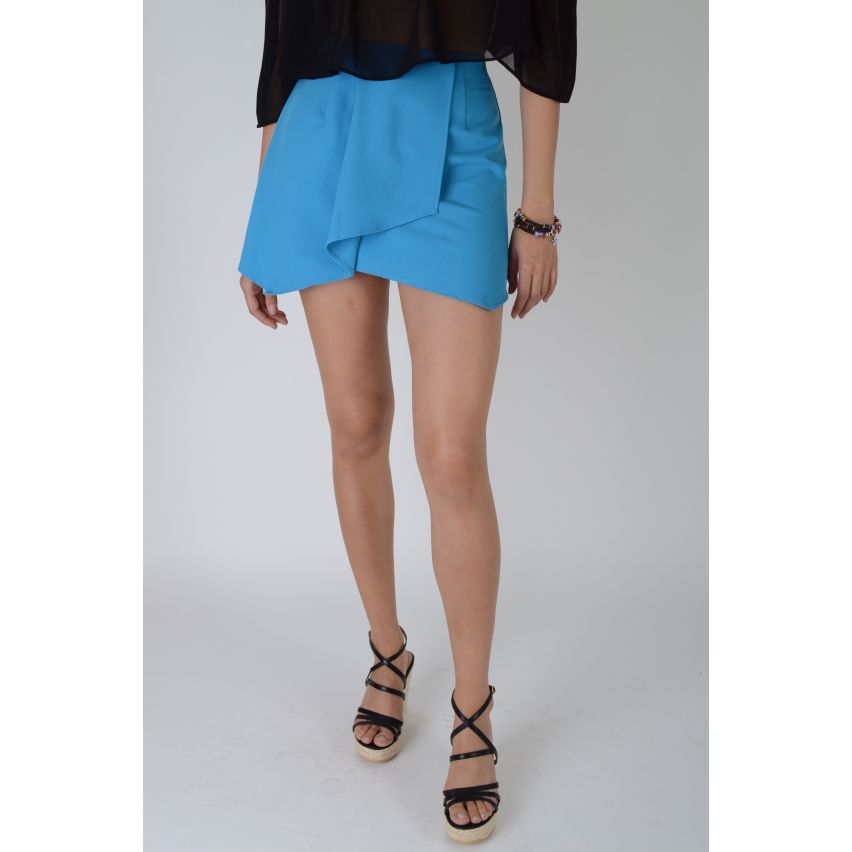 Lovemystyle Bright Blue A-Line Skirt With Aysmmetric Hem