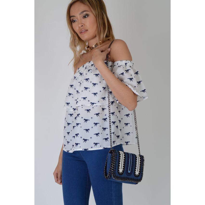 Lovemystyle Kette getrimmt blaue, weiße und schwarze Umhängetasche