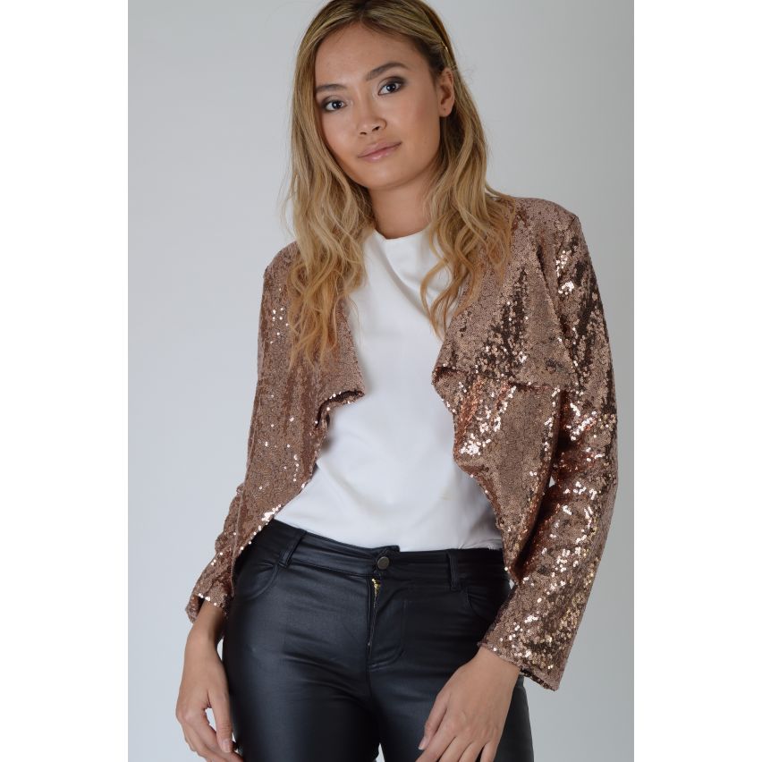 Lovemystyle Copper Gold All Over Sequin Waterfall Jacket