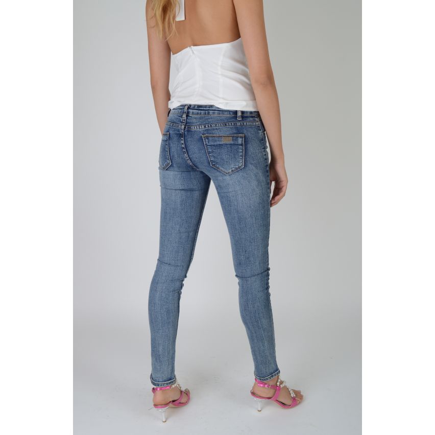 Lovemystyle Acid Wash jambe maigre bleu de faible hauteur Jeans
