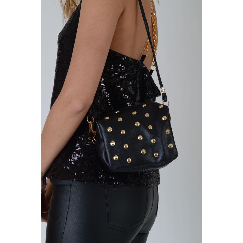 Lovemystyle Box-Seitentasche mit goldenen Nieten In schwarz