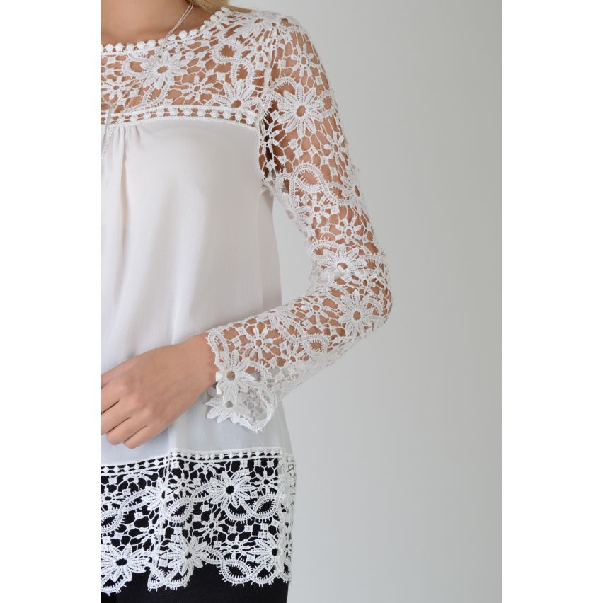 Lovemystyle White schiere Spitze mit langen Ärmeln Spitze
