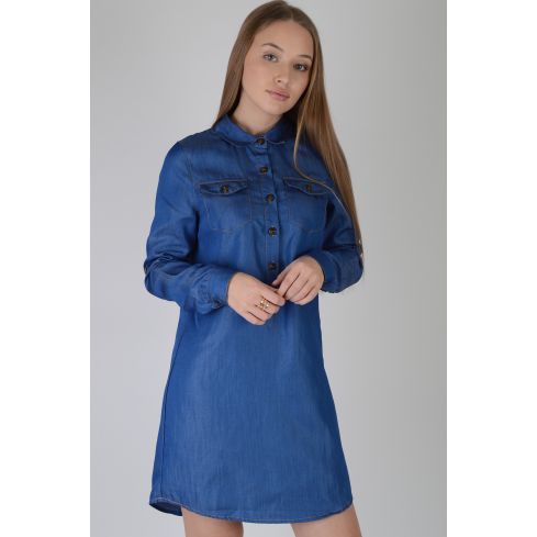 Lovemystyle blau Langarm Denim Shirt Kleid