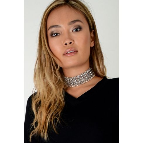 Lovemystyle Thick Silver Beaded Choker Necklace