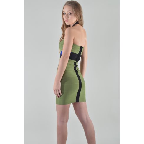 Lovemystyle Short Halterneck Bandage Dress In Green