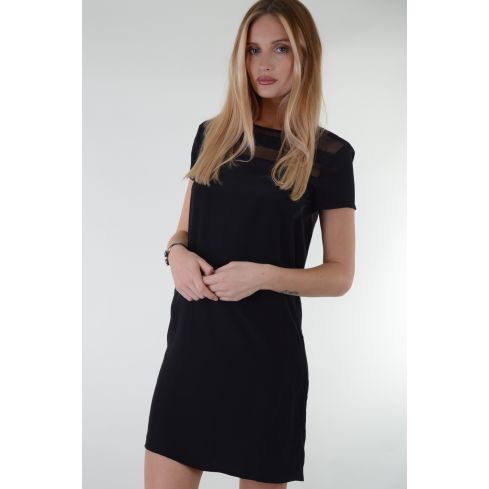 Lovemystyle Black Shift Dress With Mesh Shoulder And Chest Detail