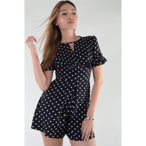 Lovemystyle Black Playsuit With White Polk-A-Dot