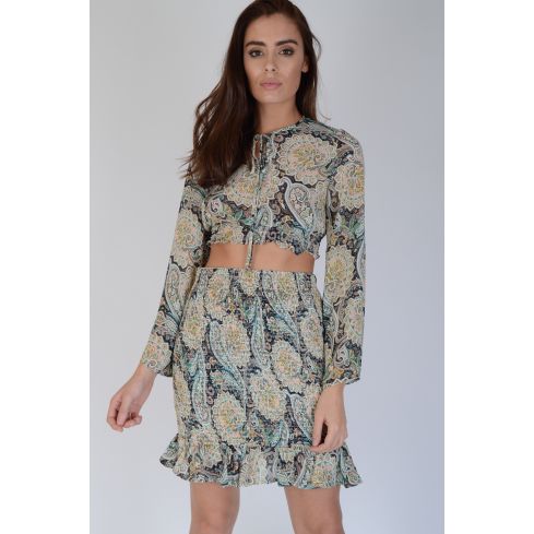 WYLDR groene Paisley rok met elastische taille