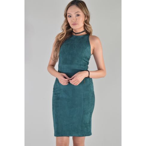 Lovemystyle Suede Dress With Cut Out Back In Green