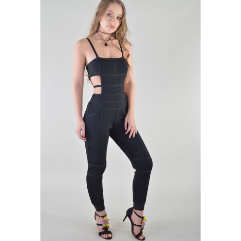 Lovemystyle Bandage Jumpsuit With Side Cut Out In Black