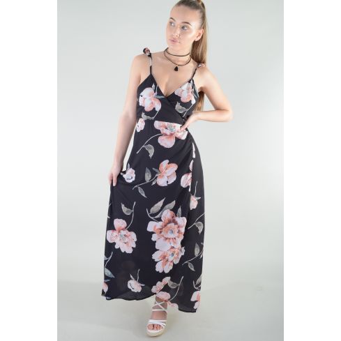 Lovemystyle Cammi Floral Wrap Maxi Dress With Curved Hem
