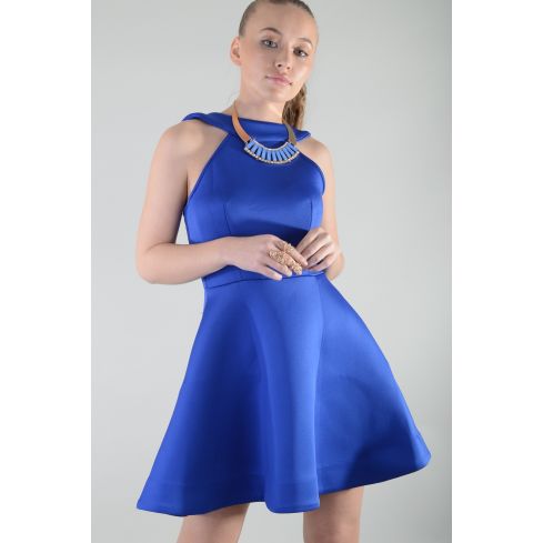 Lovemystyle Royal Blue Scuba breve vestito a pieghe