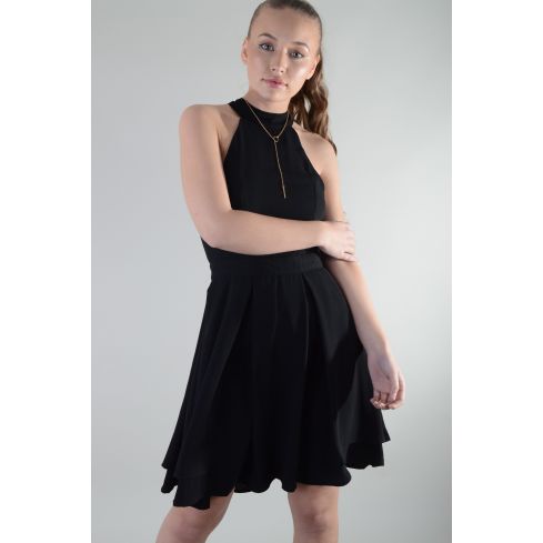 Lovemystyle Black Open Back Sleeveless Knee Lenght Skater Dress - SAMPLE