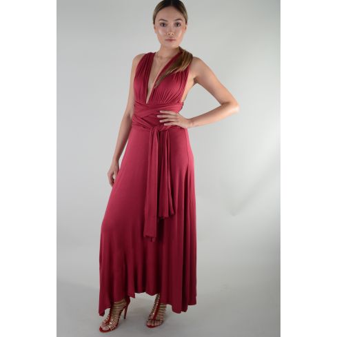 Lovemystyle Multi-Way Tie Maroon Maxi Dress