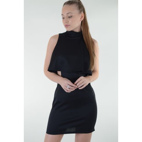 LMS Black Mini Backless Dress With Side Slits And Ruffle Top - SAMPLE