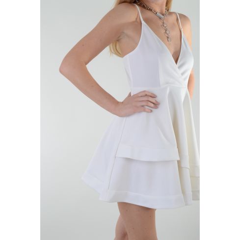 Lovemystyle Scuba White Skater Dress With Plunge Neckline