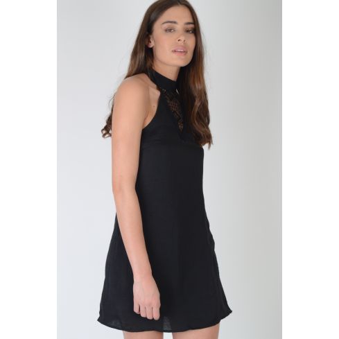 Lovemystyle Black A-Line Dress With Racer Back And Lace Insert