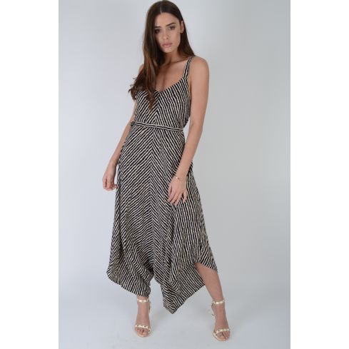 LMS rayé Jumpsuit Wih Cami sangles et jambes larges asymétrique