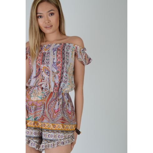 LMS Off The Shoulder Paisley Playsuit With Elasticated Waist