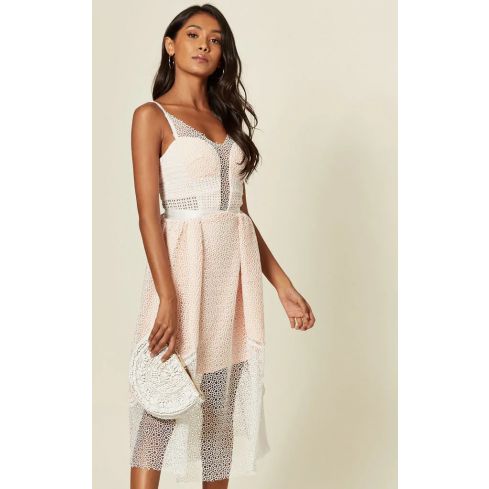 Lovemystyle Crochet Net Midi Dress In Pink And White