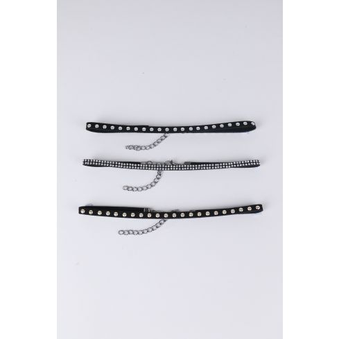 Lovemystyle Black Triple Band Halsband mit Metall-Nieten