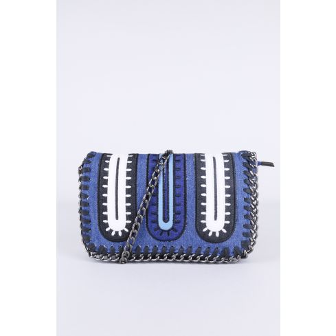 Lovemystyle catena parzialmente rasata blu, bianco e nero Cross Body Bag